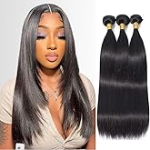 Straight Human Hair Bundles 14 16 18 Inch Trippy Hair Quick Weave 3 Bundles Human Hair 100% Unprocessed Raw Brazilian Virgin Hair Extensions for Black Women Natural Color