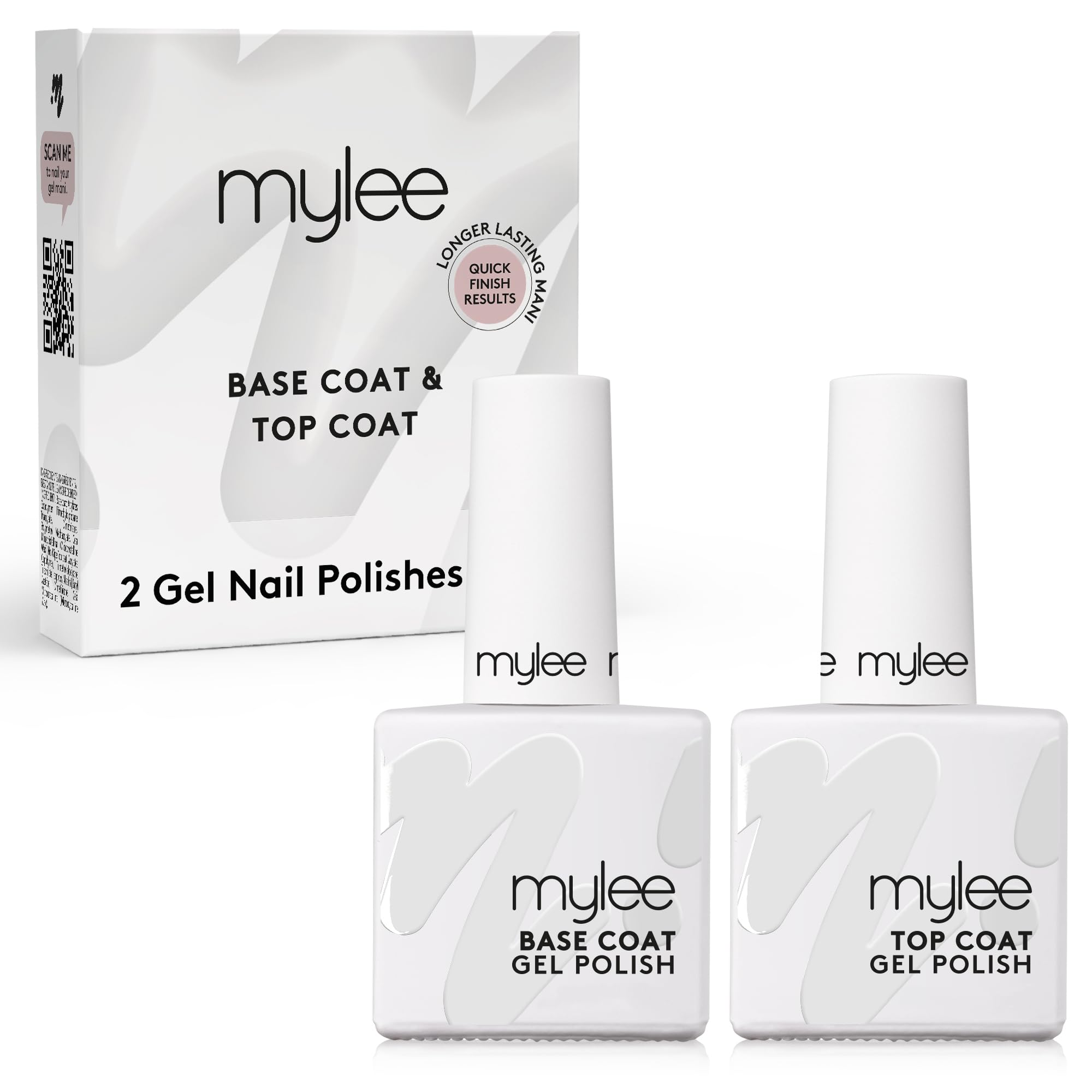 Mylee Nail Gel Polish Top & Base Coat, UV/LED Soak-Off Nail Art Manicure Pedicure for Salon & Home Use - Lasts up to 2 Weeks, Easy to Apply, Durable & Safe (Top & Base 2x10ml)