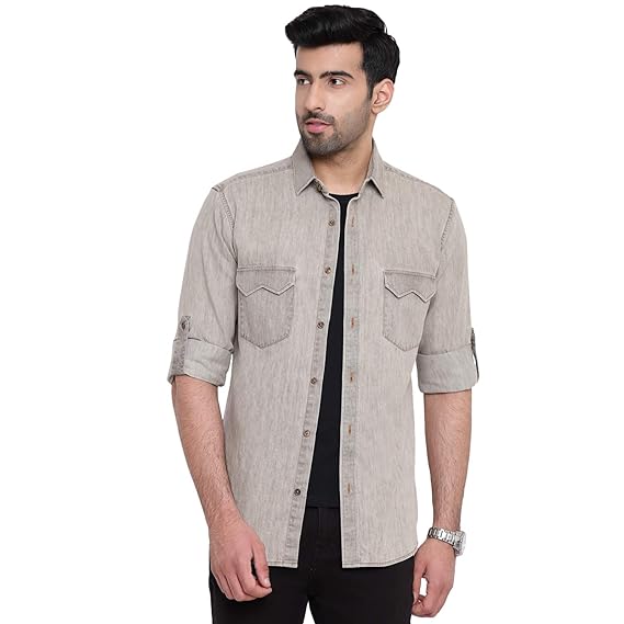 beige denim shirt mens