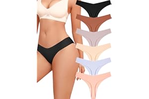ALL OF SHE Women's Underwear Seamless Thongs No Show V-Waisted Breathable Thong Tangas Sexy Panties Underwear 6 Pack
