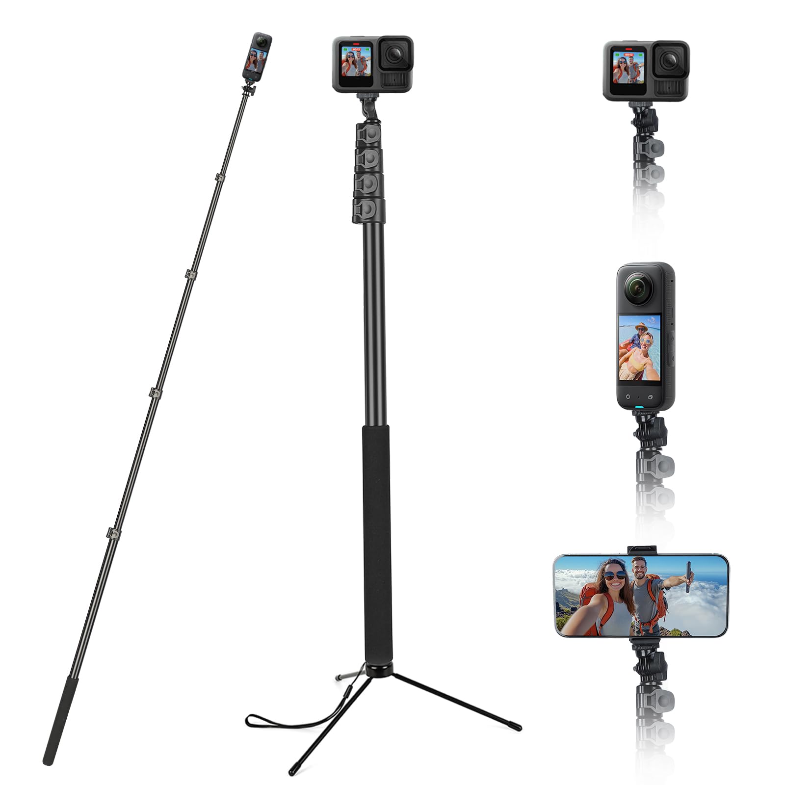 Photo 1 of 118" Invisible Selfie Stick for Insta360 X5 X4 X3, 3M/9.8ft Extended Long Pole with Wireless Remote & Tripod, Compatible with GoPro, DJI OSMO,Phone,Action Camera