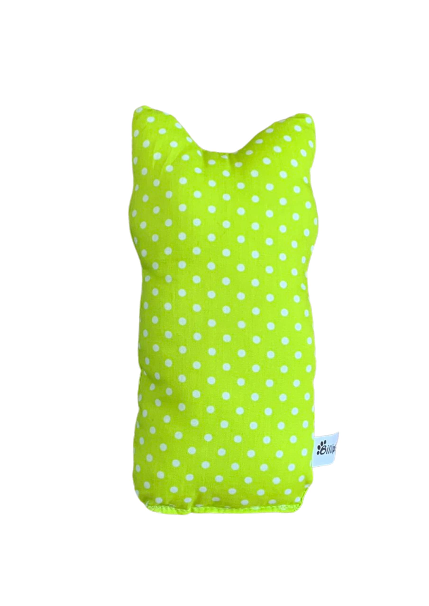 Billipets Fabric Spotty Cat Shape Valerian Cat Cushion Cat Toy, Green, 20cm x 8 cm