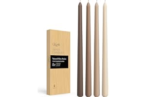 Taper Candles 12 Inch Brown Set of 4 Unscented, Dripless, Smokeless Long Tall Tapered Candlesticks Wedding Advent Home Decor 