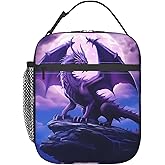 ainori Reusable Purple Dragon Lunch Box for Kids, Insulated Mystical Fantasy Bag,Polyester Cooler Animal Lovers Handbags Case for School Picnic Work Travel Beach or Hiking, Gifts