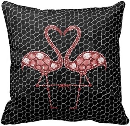 Mosaic Pink Flamingos In Love Heart Pattern Throw Pillow Case