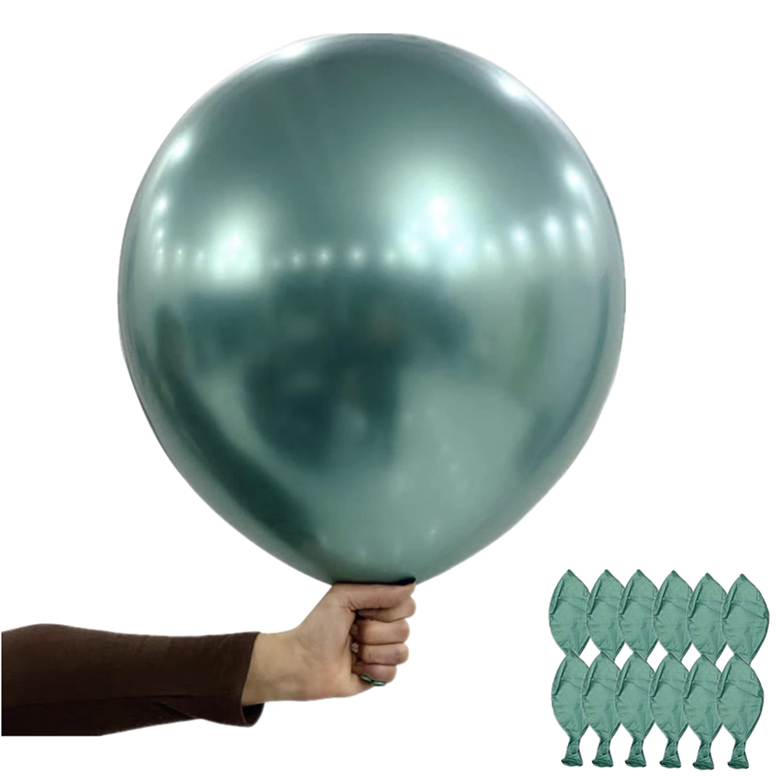 12 Pcs 18 Inch Green Metallic Balloons - Thick Latex Chrome Balloons for Wedding, Birthday, Halloween, Christmas, Baby Shower, Carnival