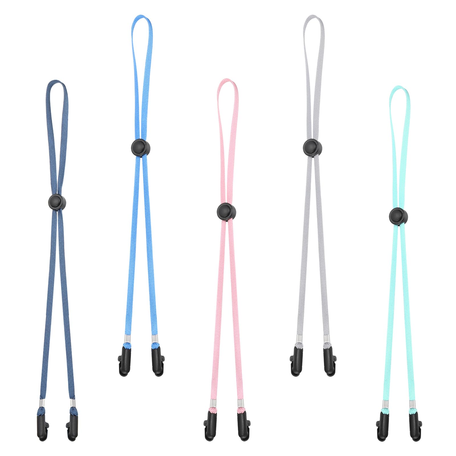 PATIKIL Windproof Hat Strap Clips 31.5"x0.28", 5 Pcs Adjustable Elastic Hat Clip with Cord Locks for Fishing Boating Golfing Outdoor Sports, 5 Colors