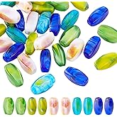 PH PandaHall 40pcs 5 Colors Glass Beads, 14x5mm Oval Faceted Beads Long Smooth Barrel Loose Spacer Bead Craft Crystal Bead for DIY Earrings Bracelets Necklaces Jewelry Keychains Crafts Making