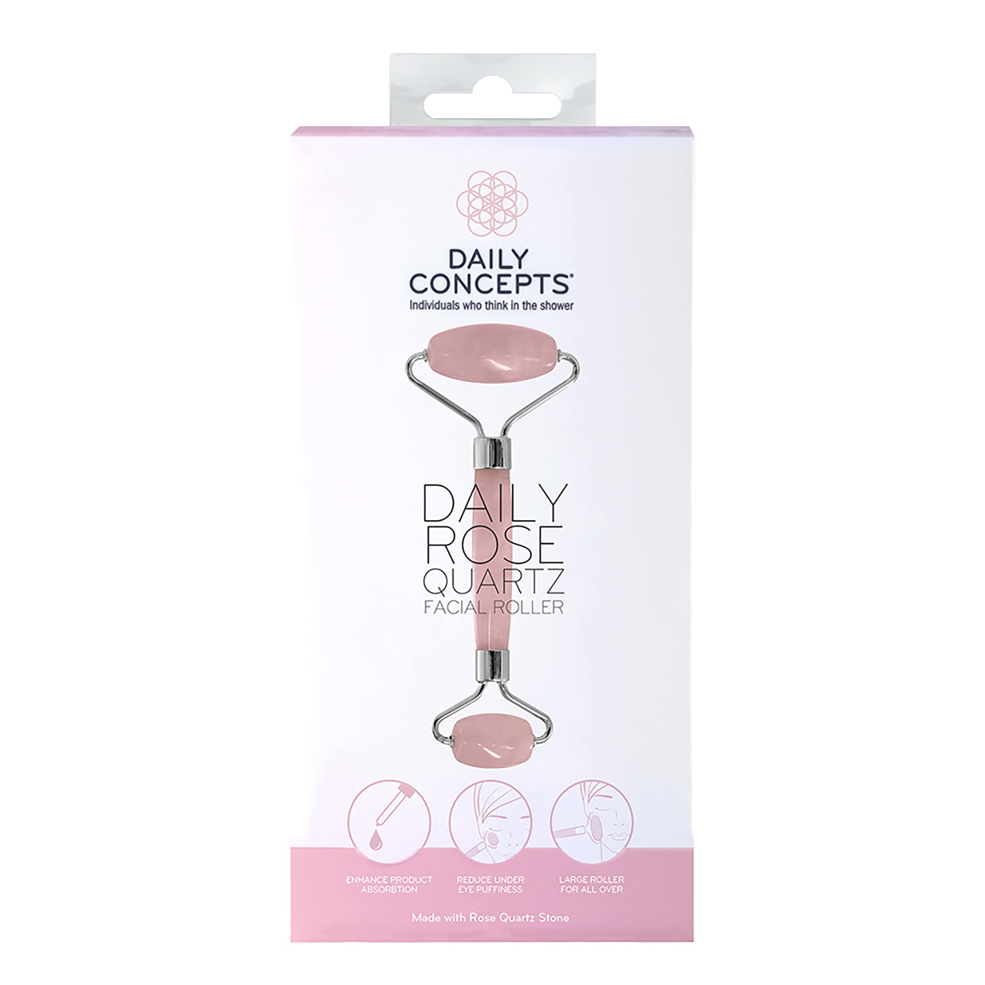 Daily Concepts Daily Rose Quartz Facial Roller Helps Flush Lymphatic System, Increase Circulation, Reduce Puffiness and Purifies your Face, Vegan 150g