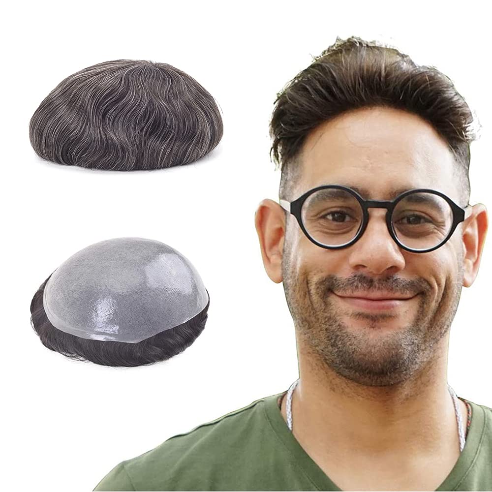 Lordhair Toupee Hairpiece for Men, 0.08mm Thin Skin Hair Replacement Front 1/2'' Hairline with V-looped Base Size 8X10 Inch Men's Wig