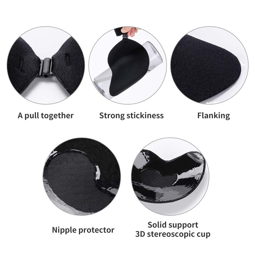 ROSE BRA Women Self Adhesive Strapless Bra Silicone Backless Sticky Bra Invisible Push Up Bra Black