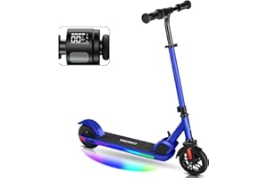 Caroma Electric Scooter for Kids Ages 6-14, 150W/180W Motor, 10 mph, 80 mins Ride Time, Adjustable Speed & Height, Colorful Lights, LED Display, Foldable Kids Electric Scooter