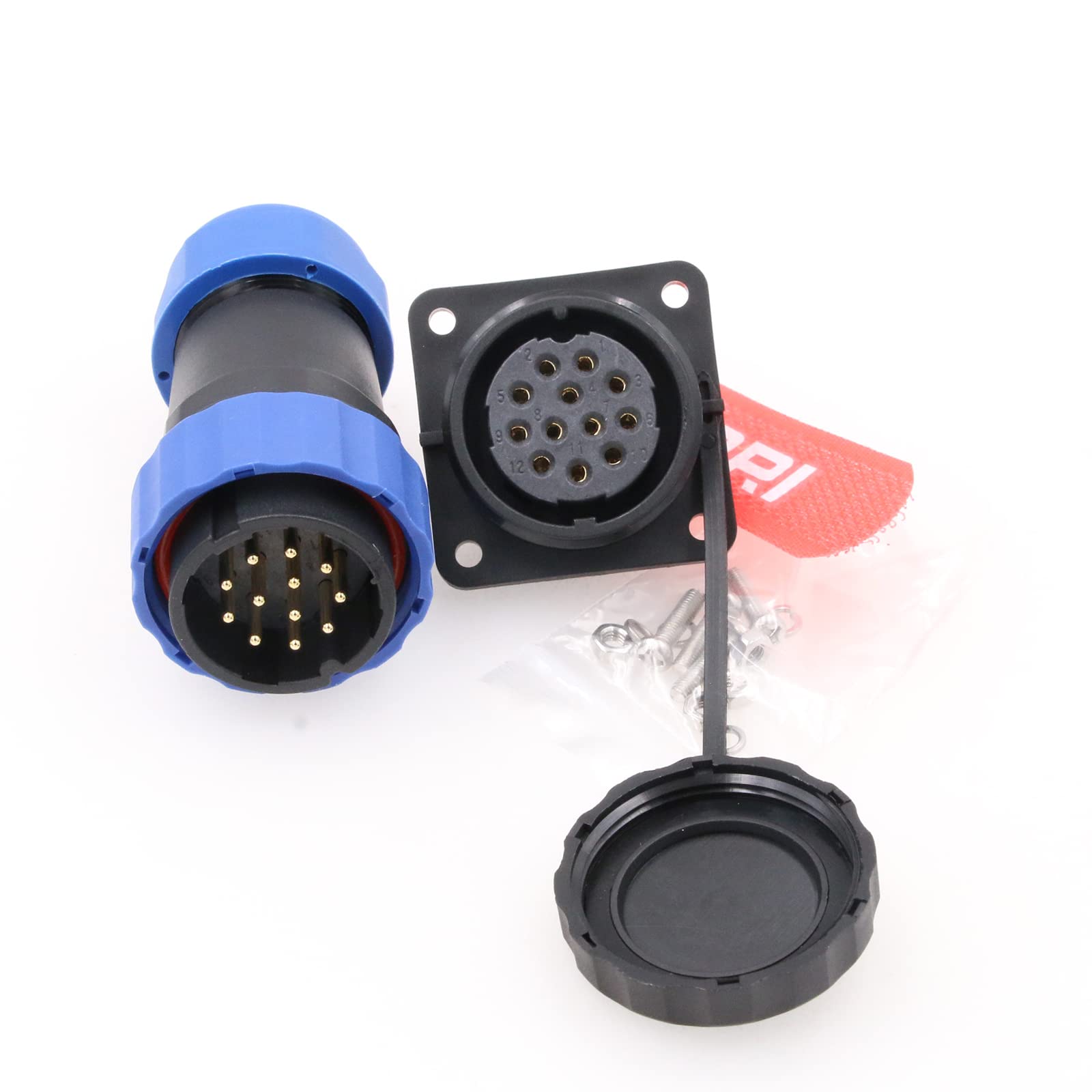 DRRI SD28 12Pin Square Flange Waterproof IP68 Aviation Quick Detach Bulkhead Male Plug female Socket with screws for LED Panels — image 1