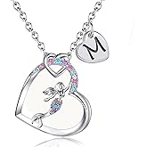 BAOWING Mermaid Gifts for Girls Mermaid Initial Heart Necklace Rainbow Mermaid Jewelry Gifts for Daughter Granddaughter Niece Teen Girl