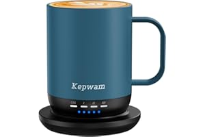 Kepwam Heated Coffee Mug T1-14oz Fast Heating & Longer Battery Life Self Heating Coffee Mug Hot to 149℉ - Touch & App Controlled Mug Coffee and Hot Beverage Warmer, Gifts for Women and Men