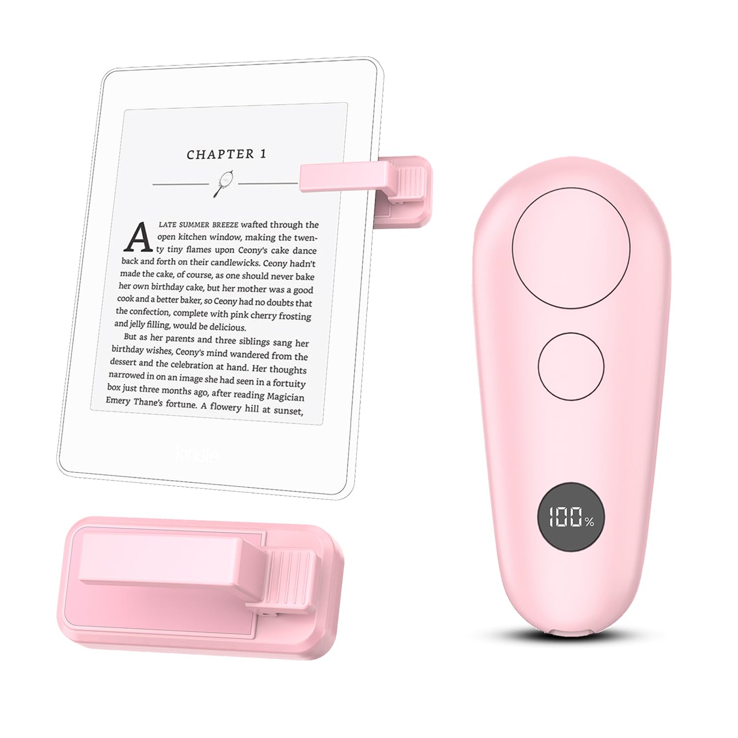 Photo 1 of Remote Control Page Turner for Kindle Paperwhite Scribe Oasis Kobo Accessories, Clicker Page Turner for iPhone, iPad, Android Tablets Reading Camera Video Record Remote Triggers, Pink