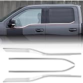 AMSPRAC Exterior Door Window Molding Trims fit for Ford F150 2015-2020,Door Window Bottom Sill Weatherstrip Covers,Seal Belt Weather Stripping Decor,3MM Adhesiver,4PCS Chrome