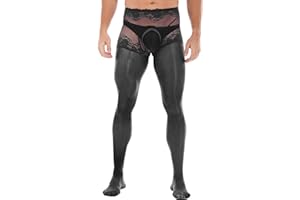 Linjinx Men's Sissy Sheer Mesh Hollow Out Pantyhose Floral Lace Patchwork Stockings Underwear Underpants