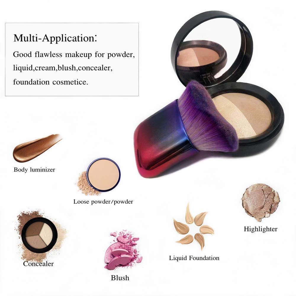 Curved Large Powder Brush Kabuki Makeup Brush for Face Large Coverage Mineral Powder Bronzer Blending Buffing Liquid Foundation Angled Blush Brush (Colorful gradient): Beauty