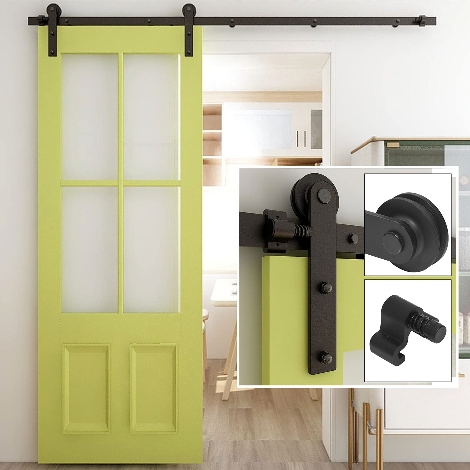 4FT/122cm Sliding Door Hardware Closet Kit for Single Wood Door, Steel Simple Roller Kit, Sliding Door Track System