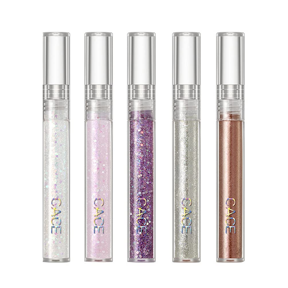 GL-Turelifes 5 Pack of Liquid Glitter Eyeshadow Kit, Starry Sequins Mermaid Eye Shadow Eyes Makeup Liquid Shimmer Sparkle Glow Light Colors Eyeshadow, Long Lasting Waterproof Sparkling Eye Shadow