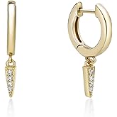 Lavari Jewelers Lab Grown Diamond Hoop Earrings for Women - 18k Yellow Gold Plated 925 Sterling Silver Mini Charms Dangle Earrings for Her (F-G, VS1-VS2, 0.07 cttw) Hypoallergenic Snap-In Hinged Hoops