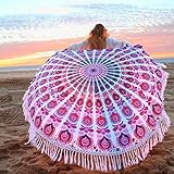 KING DO WAY Roundie Indian Mandala Tapestry Soft Breathable Tassels Beach Towel Used as Tablecloth Wall Hanging Decoration Hippie Beach Blanket Yoga Mat-Sunscreen Shawl Wrap Skirt 59’'