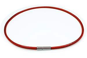 Glory Qin 3mm Red Leather Cord Chain Stainless Steel Rice Clasps Necklace Rope Chain 16 TO 28 Inch (16 Inch Red)