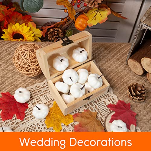 HAKACC Artificial Pumpkins, 48 PCS White Fake Pumpkins Lifelike Faux Pumpkins Mini Pumpkins with Maple Leaves for DIY Crafts Halloween Thanksgiving Fillers