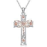 OHAYOO Dragonfly/Butterfly/Hummingbird Cross Necklace Gifts for Women Sterling Silver Dragonfly Pendant Necklace Christian Cross Necklace Jewelry for Women