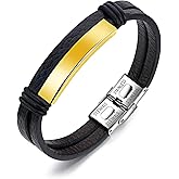 Kim Carrey Italian Handmade Genuine Leather Bracelets for Men Stainless Steel Clip, Men's Casual Genuine Multi-layer Cuff Bracelet, Bracelet Gift for Real Men