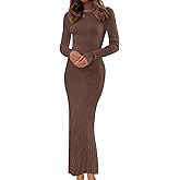 MEROKEETY Women's 2026 Long Sleeve Bodycon Sweater Dress Fall Winter Crew Neck Ribbed Knit Maxi Dresses
