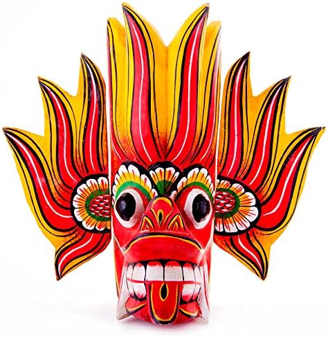 Kapruka Sri Lankan Traditional Handmade Wooden Mask Gini Raksha Fire Devil Wall Decor - 8 Inch
