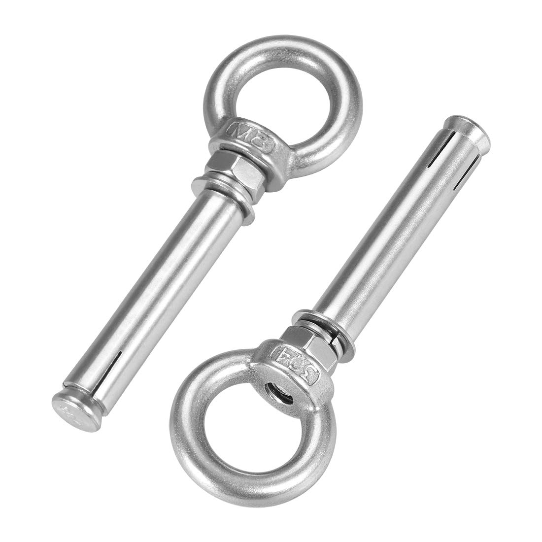 sourcing map M8 x 80 Expansion Eyebolt Eye Nut Screw with Ring 304 Stainless Steel Anchor Raw Bolts 2 Pcs