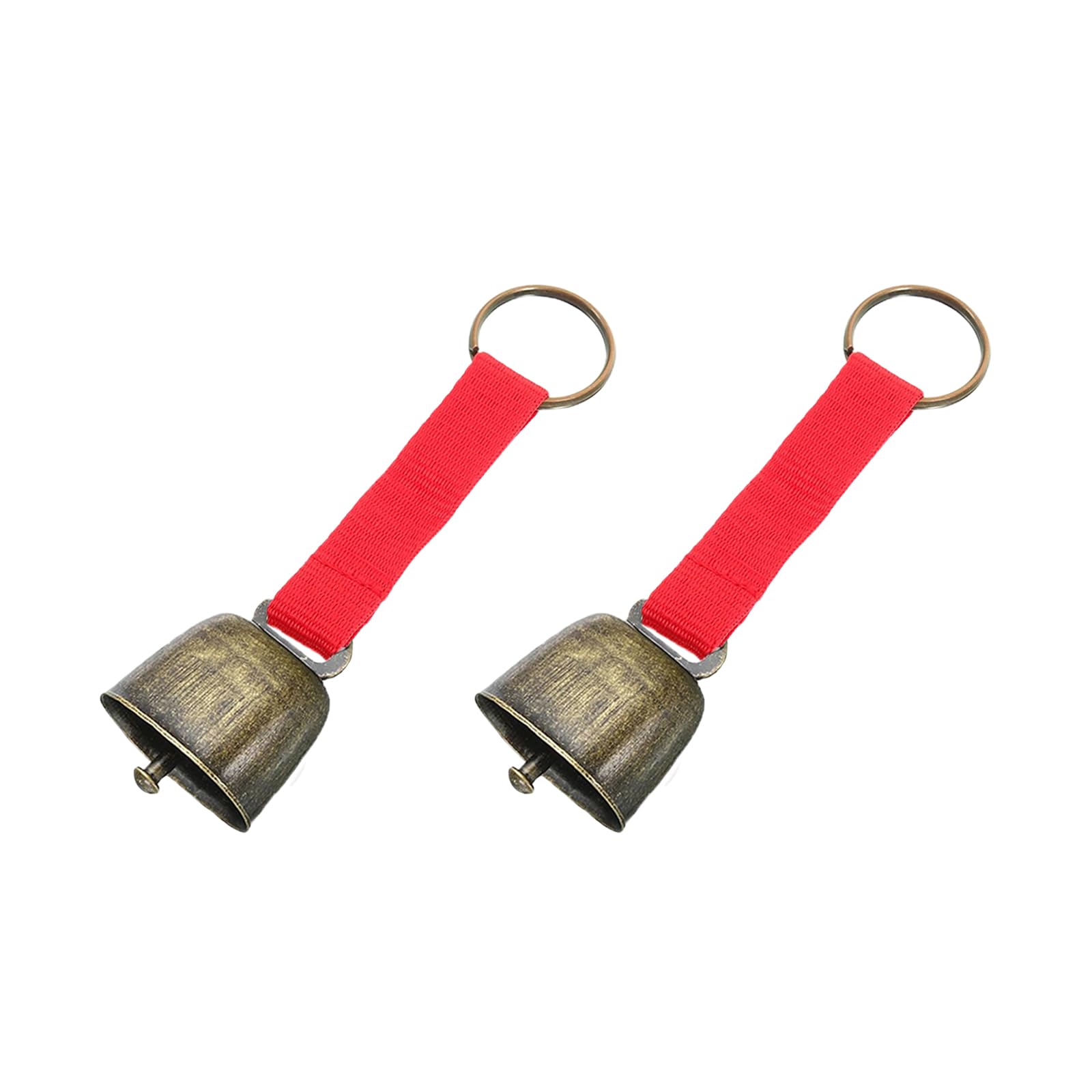WUMUZAI 2 Pack Small Cow Bell for Dog Collar, Loud Bear Bells with Leather Button Strap, Cow Horse Sheep Grazing Copper Bells, Pet Brass Bells Tracker Noise Maker, Bronze Bell for Crafts (Red)