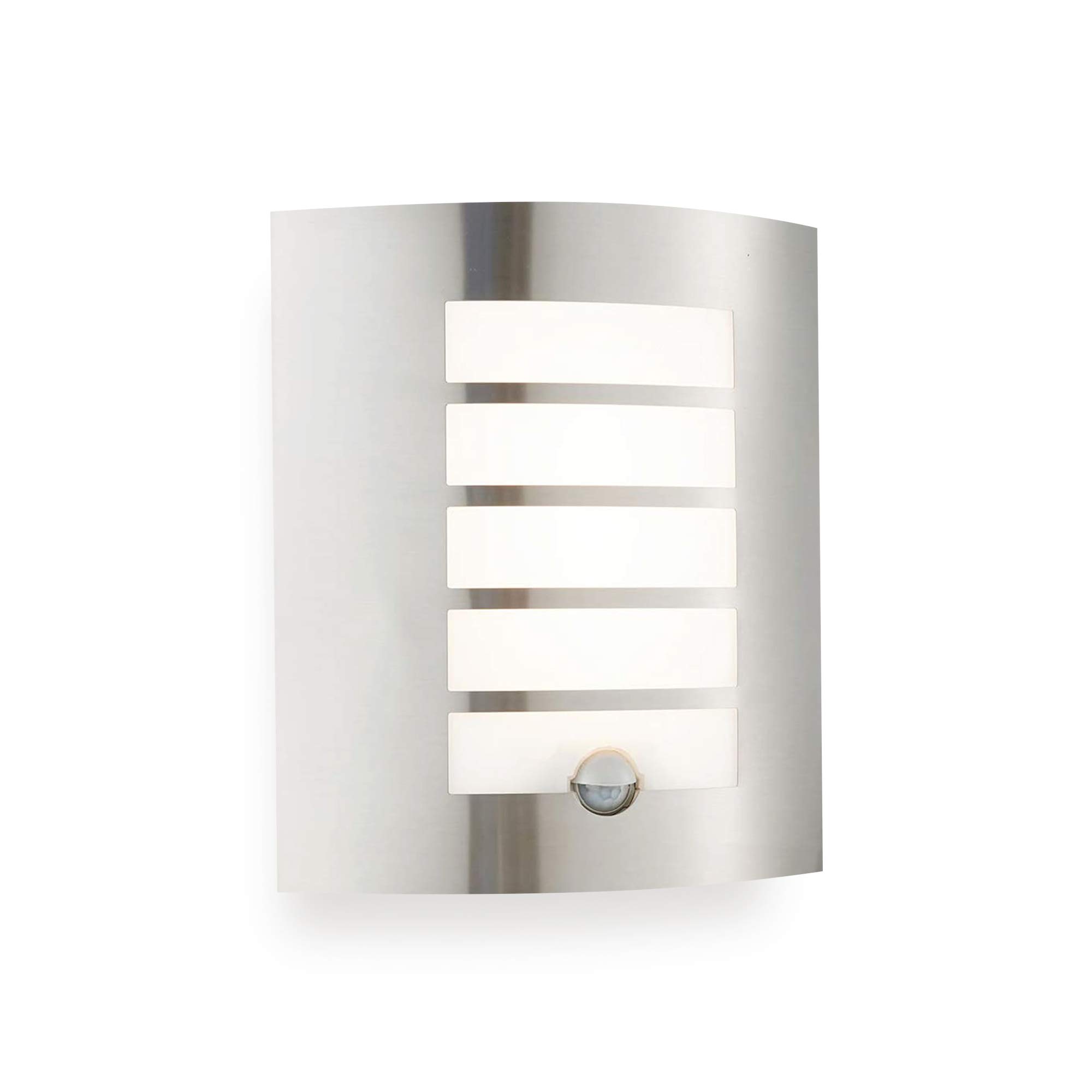 BIANCO PIR Lights Outdoor - Curved Design Outside Lights Mains Powered - Integrated 7W SMD LED Security Lights With Motion Sensor Mains Powered - IP44 Weatherproof Wall Lights, Warm White Colour
