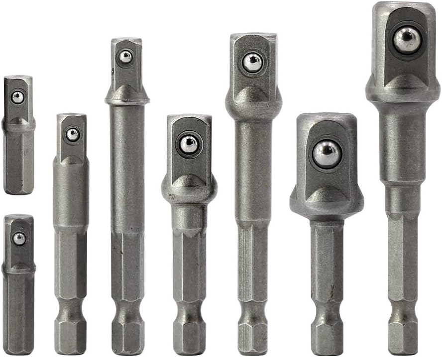 MINHER 8pcs Impact Socket Adapter/Extension Set Turns Power Drill Into High Speed Nut Driver for Drill 1/4", 1/2", 3/8" Power Extension Bit Set