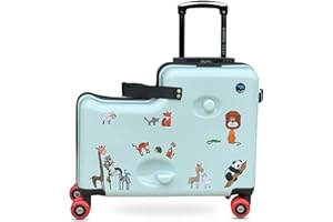 Cegali 2025 Itsy Rider 20" Ride-on Suitcase for Kids with Double Spinner Red Wheels (Green Safari)