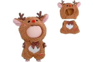 TOU-BEGUIN Christmas Hat Clothes for Dolls Accessories, Stylish Kawaii Festive Christmas Elk Outfit Set 2 Pieces Suitable for 15cm 17cm Doll , Xmas Doll Clothing Set Replacement Brown