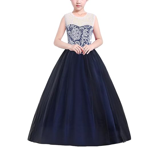 HUAANIUE Mädchen Kinder Kleid Lang Brautjungfer Festlich Hochzeit Kleider Abendkleid