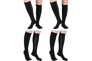 Tarpop 4 Pair Zipper Compression Socks Closed Toe 20-30 Mmhg Calf Knee High Compression Stocking for Men Women Swelling Edema