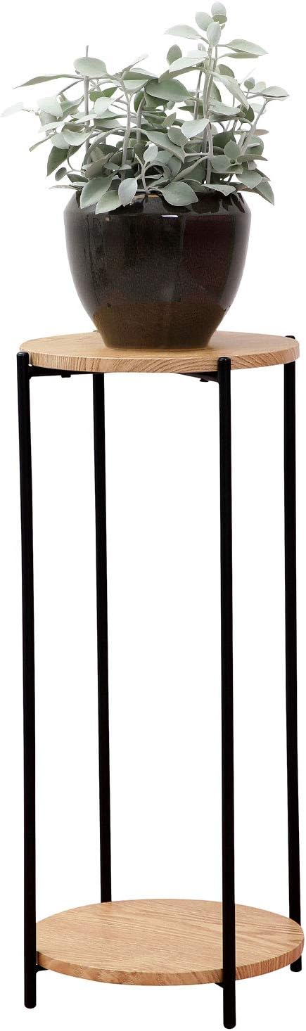 Blumentisch rund Ø30cm H70cm Holz/Metall Natur/Schwarz - Beistelltisch Blumenständer Blumensäule Blumenhocker