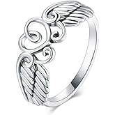 BORUO 925 Sterling Silver Ring High Polish Heart Angel Wings Ring 4-12
