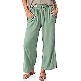 TARSE Women Linen Wide Leg Pants Casual Loose Drawstring Summer Beach Travel Vacation Palazzo Pants with Pockets
