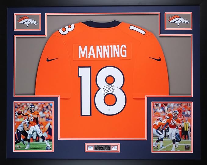 Peyton Manning Autographed Orange Broncos Jersey Beautifully Matted