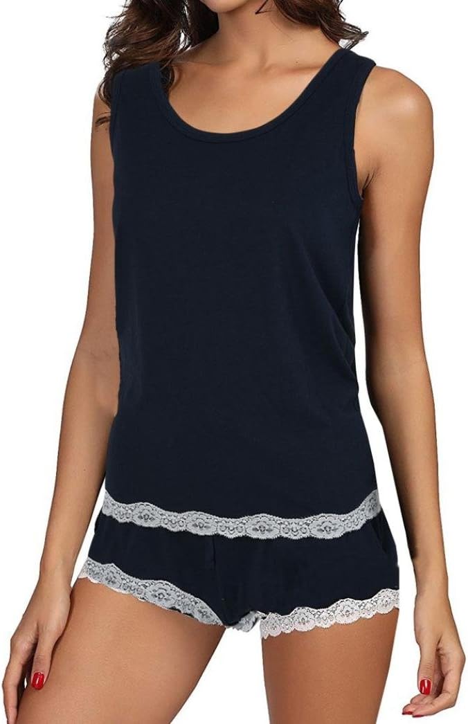 MERICAL Womens Pajama Set Striped Sleeveless Sleepwear Sets Bamboo Tank and Shorts Set Black Blouse