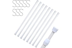 DEELF OUTLET DeElf 8 Pack Tension Rods 28 to 48 Inches, Adjustable Spring Tension Rod for Window Curtain, Kitchen Cupboard Utensils, Closet, and Cabinet, White