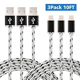 Fleeken Apple Lightning to USB Cable Certified iPhone Charger Nylon Braided Cord - (3 Pack / 10 Feet)