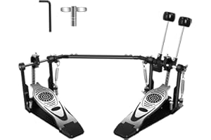 MCCKLE Double Bass Drum Pedal, Heavy-Duty Double Chain Drive Kick Pedal with Adjustable Beater & Spring Tension, Non-Slip Base Plate - Compatible with Acoustic/Electronic Drum Kits
