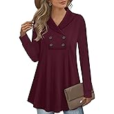 Bebonnie Womens Long Sleeve Casual V Neck Sweatshirts Pullover Tunic Tops with Buttons